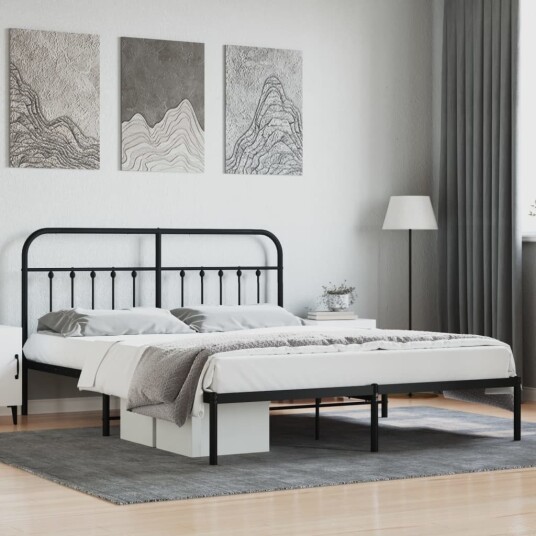 vidaXL Sengeramme i metall med sengegavl svart 183x213 cm 8720845881269 vidaXL Sengeramme i metall med sengegavl svart 183x213 cm 8720845881269