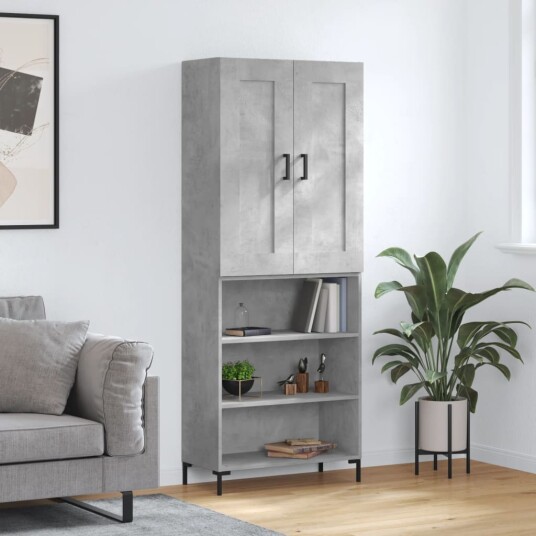 Highboard betonggrå 69,5x34x180 cm konstruert tre Highboard betonggrå 69,5x34x180 cm konstruert tre