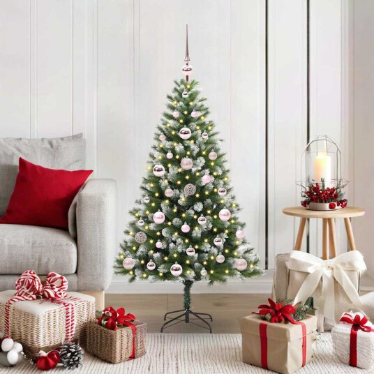 Kunstig leddet juletre med flocket snø Grønn og hvit 120 cm
