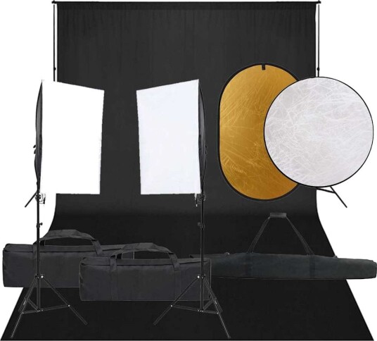 vidaXL Fotostudiosett med lyssett, bakgrunn og reflektor