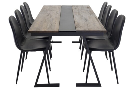Venture Home Jakarta Spisegruppe 200 cm Rektangulær med 8 Polar Stoler Sort