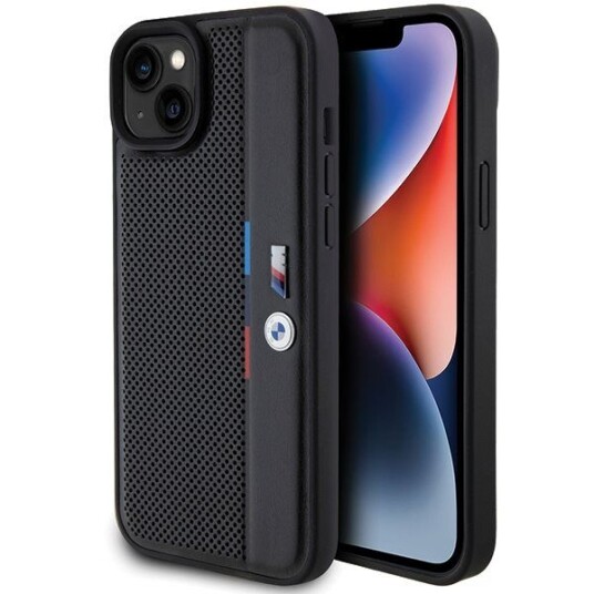 BMW Perforert Tricolor Line Hardcase til iPhone 15 Plus / 14 Plus - Svart