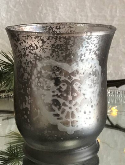 Telysglass med hjerte og due lite