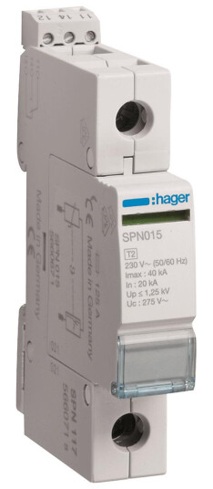 Hager SPN117 Overspenningsvern begrenser restspenning til =1,5 kV Med fjernkontakt 400 V Stikkontakter & kabler
