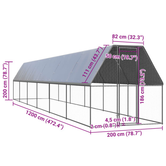 Vidaxl Utendørs Hønsehus 2X12X2 M Galvanisert Stål Vidaxl Utendørs Hønsehus 2X12X2 M Galvanisert Stål
