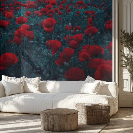 Tapet Rød Blomstermark Tapet Rød Blomstermark