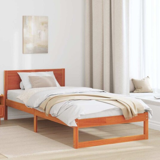 Sengeramme Vokset brun Massivt tre 90 x 200 cm Robust