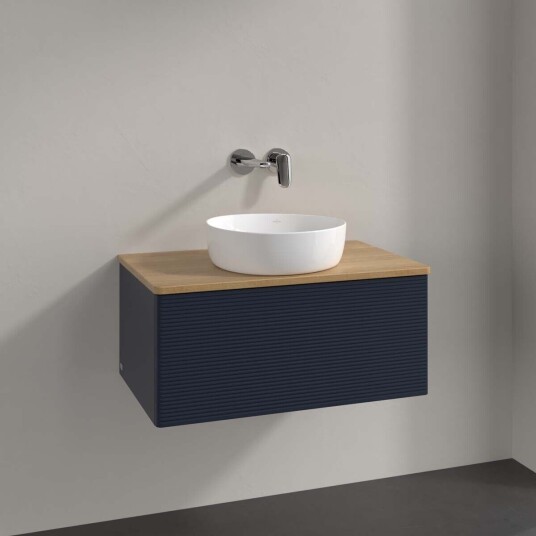 Villeroy & Boch  Antao Servantskap med 1 skuff 80x50x36 cm m/lys Blå Matt/Eik