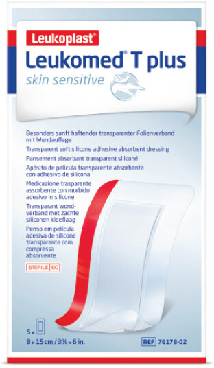 Leukoplast Leukomed T-Plus Skin Sensitive Filmbandasje, 8x15cm, 5 stk.