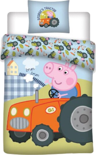 Peppa Gris sengetøy Vendbart sengesett med Gustav Gris og traktor 100% mykt bomullssengetøy