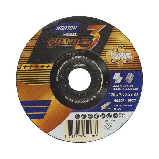 Norton Quantum 3 Slipeskive 125mm T27 med 22,23mm hull Norton Quantum 3 Slipeskive 125mm T27 med 22,23mm hull