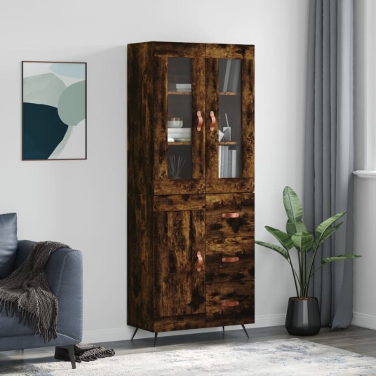 vidaXL Highboard røkt eik 69,5x34x180 cm konstruert tre 8720845480608