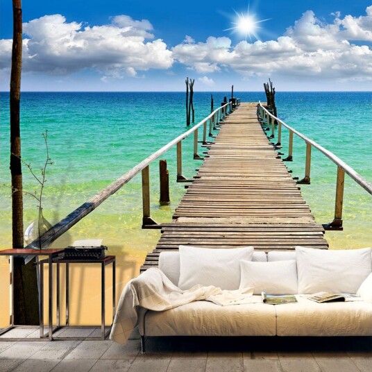 Fototapet Beach Sun Bridge 150x105 - Artgeist sp. z o. o.