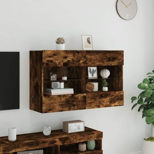 vidaXL Vegghengt TV-benk med LED-lys røkt eik 98,5x30x60,5 cm 8721012256941 vidaXL Vegghengt TV-benk med LED-lys røkt eik 98,5x30x60,5 cm 8721012256941