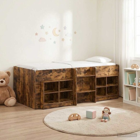 Loft Seng Ramme med Skap 3 pcs Røkt Eik Konstruert tre