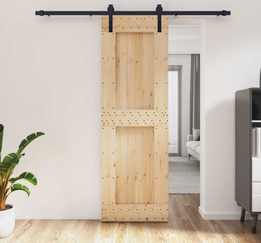vidaXL Skyvedør Naturlig og svart 70 x 210 cm Massiv Furu Tre