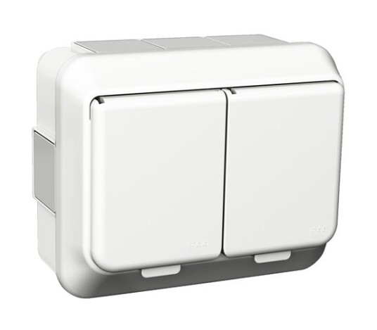 Schneider Electric Exxact WDE002290 Stikkontakt 2-veis, hvit, IP44, utenpåliggende Skruetilkobling Schneider Electric Exxact WDE002290 Stikkontakt 2-veis, hvit, IP44, utenpåliggende Skruetilkobling