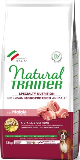 Natural Trainer Tørrfôr Adult No Grain Medium & Maxi Med Svin Sparepakke 2 X 12 kg