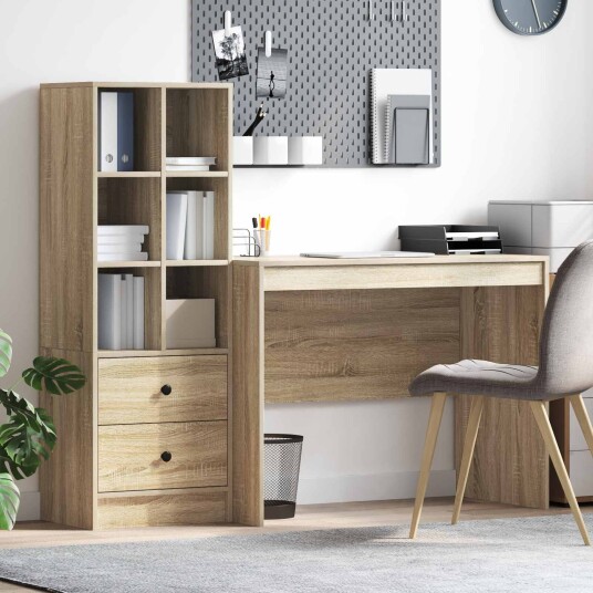  Skrivebord med lagring 2 pcs Sonoma eik 100 x 50 x 76 cm