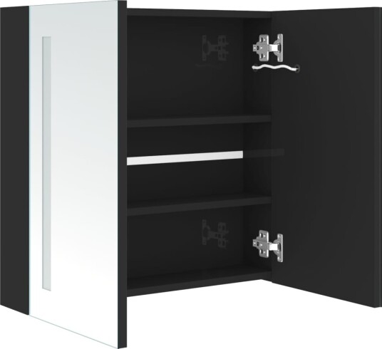 vidaXL LED-speilskap til bad blank svart 62x14x60 cm