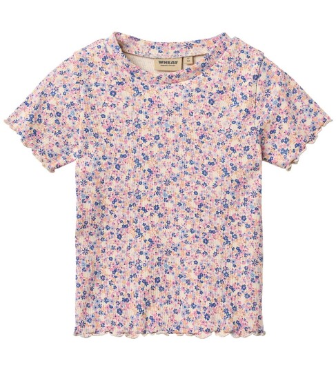 Wheat T skjorte   Rib   Alicia   Rosa Blue Blomster   Wheat   4 år 104   T skjorte