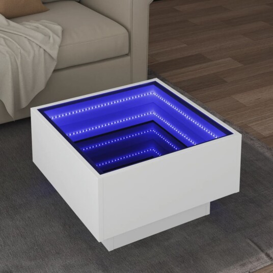 Salongbord med LED hvit 50x50x30 cm konstruert tre 847504