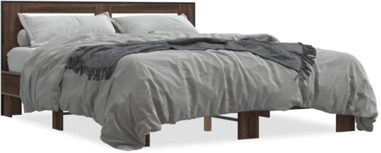 Sengeramme brun eik 150x200 cm konstruert tre og metall 8721102613975