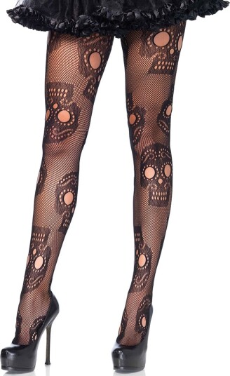 Day of the Dead Svart Nettingstrømpebukse Plus Size