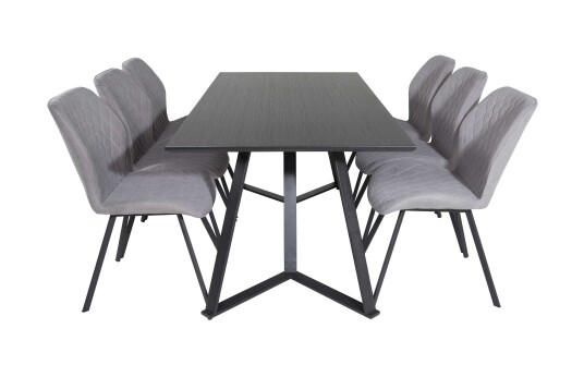 Venture Design Marina & Gemma spisegruppe Svart/grå 6 st stoler & bord 180 x 90 cm