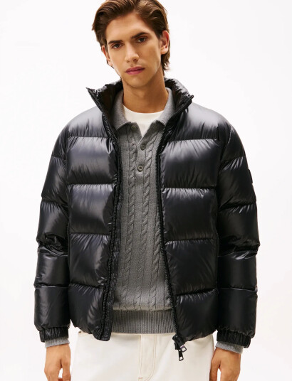 Tommy Hilfiger Shiny Down Stand Puffer - Black - XL