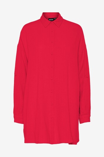 pieces - Skjorte pcSastina LS Oversized Long Shirt W - Rød