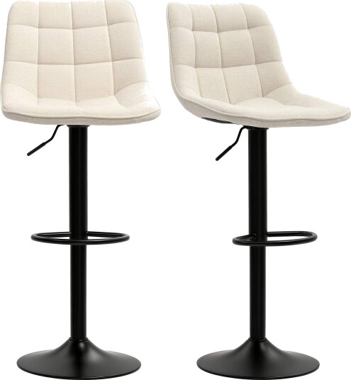 Barstol sett med 2 polstret barstol med ryggstøtte stålramme chenille look høydejusterbare kjøkkenstoler med fotstøtte 360°