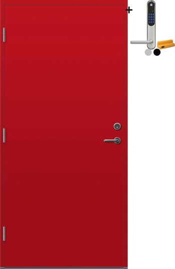 Ytterdør Bygg1 Moss med Yale Entrus BxH: 90x210 cm, Venstre, NCS S-2070-Y90R, Rød, Yale Sølv