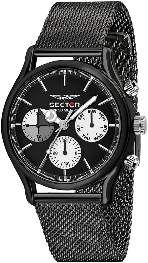 Sector Herreklokke R3253517003 Sort/Stål Ø43 mm Sector Herreklokke R3253517003 Sort/Stål Ø43 mm