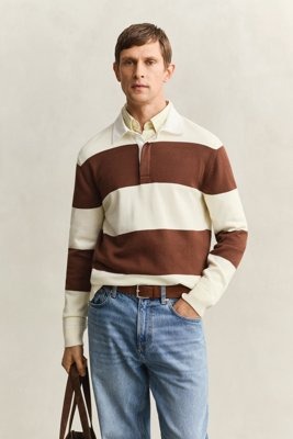 GANT Barstriped Cotton Polo Brown XXXL
