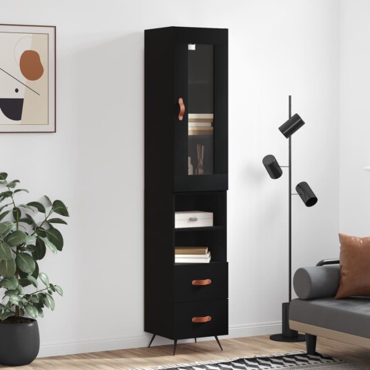 vidaXL Highboard svart 34,5x34x180 cm konstruert tre 8720845486969