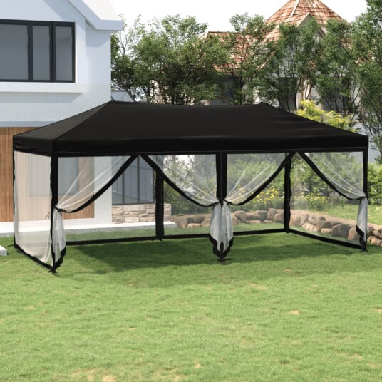 vidaXL Sammenleggbart partytelt med sidevegger svart 3x6 m vidaXL Sammenleggbart partytelt med sidevegger svart 3x6 m