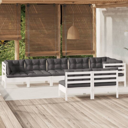  Hagesofagruppe med puter 8 deler hvit heltre furu 3096455