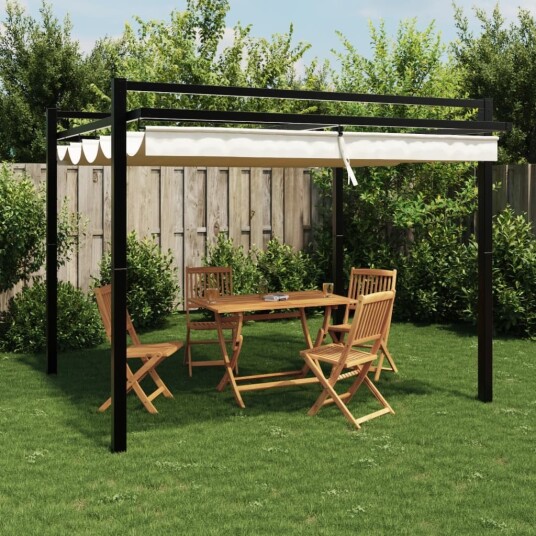  Hagepaviljong med uttrekkbar tak kremhvit 3x3 m aluminium 4003968