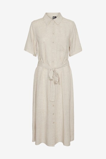 Pieces Skjortekjole pcPia 2/4 Midi Shirt Dress Beige
