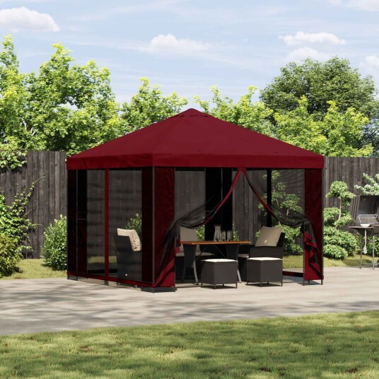 Hagepaviljong med sidevegger 3 x 3 m Burgunder