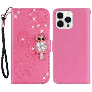 iPhone 15 Pro Max Uggle Rhinestone Lommebok-deksel Varm Rosa