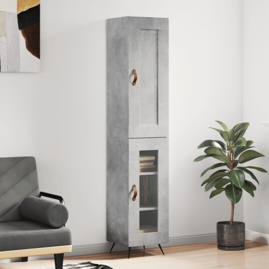 vidaXL Highboard betonggrå 34,5x34x180 cm konstruert tre 8720845497873