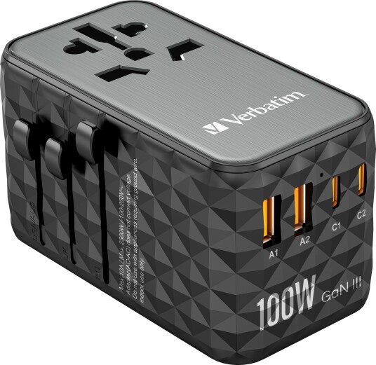 Verbatim UTA-06 100W GaN III Universal Strømadapter med 2x USB og 2x USB-C Verbatim UTA-06 100W GaN III Universal Strømadapter med 2x USB og 2x USB-C
