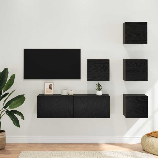 TV benksett 5 pcs 100 x 30 x 30 cm Svart eik Konstruert tre