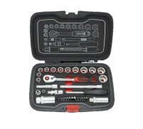 Tecos 3/8" Pipenøkkelsett 34 Deler med Flankdrive Geometri Tecos 3/8" Pipenøkkelsett 34 Deler med Flankdrive Geometri