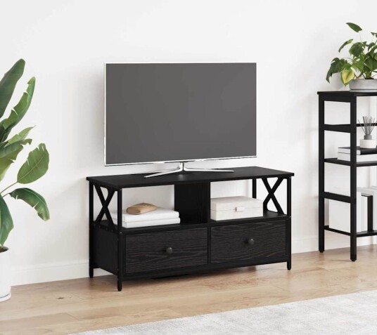TV skap Svart Eik 90 x 33 x 45 cm Konstruksjonsvirke og stål TV skap Svart Eik 90 x 33 x 45 cm Konstruksjonsvirke og stål