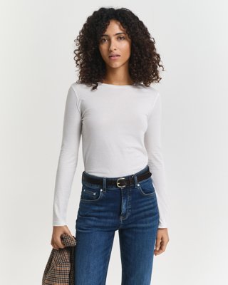 Gant Lett Bomull T Skjorte Med Lange Ermer White L