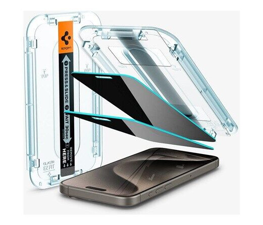 Spigen Glas.tR EZ Fit Privacy Skjermbeskytter til iPhone 15 Pro - Ripebestandig, Enkel påføring Spigen Glas.tR EZ Fit Privacy Skjermbeskytter til iPhone 15 Pro - Ripebestandig, Enkel påføring