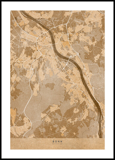 Sepia vintage map of Bonn Germany Plakat Plakat / 100x150cm